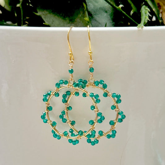 Teal Quartz Wrapped Daisy Round Earrings