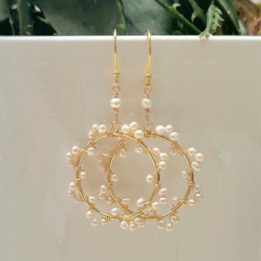 Freshwater Pearl Wrapped Daisy Round Earrings